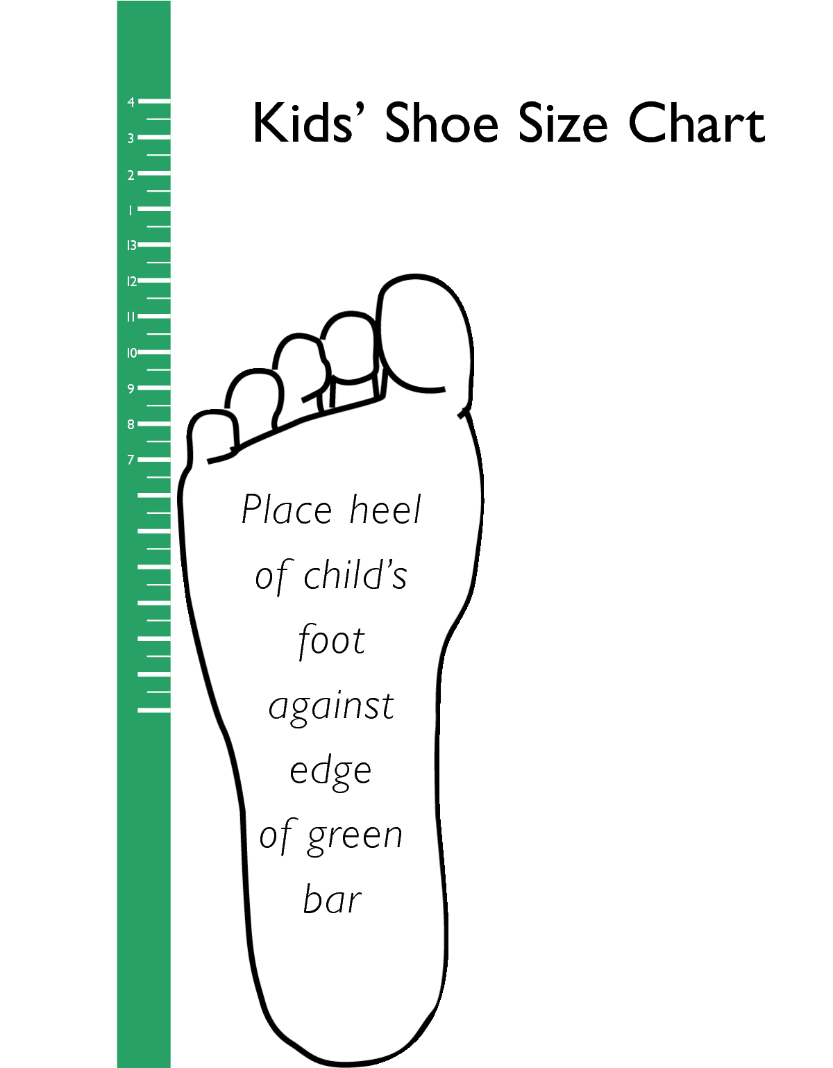 Kids Shoe Size Printable Chart