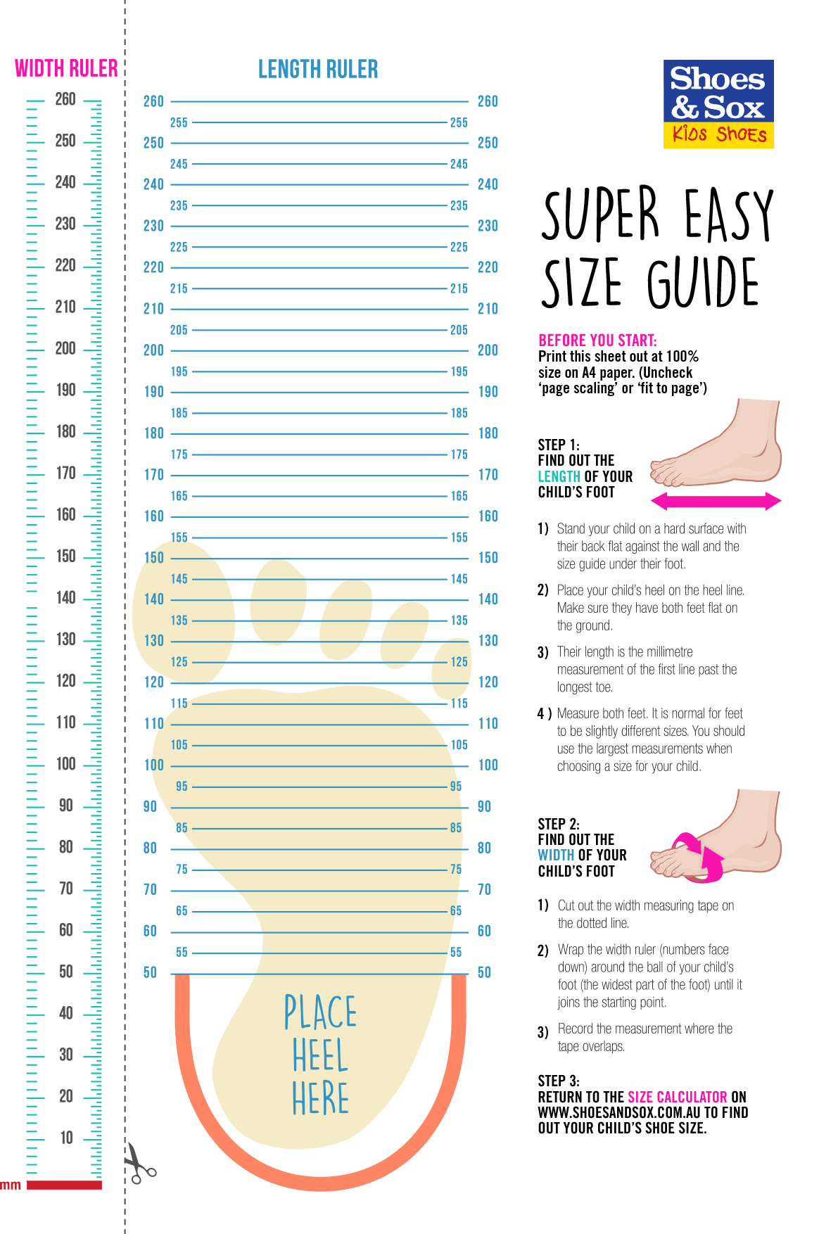 Kids Shoe Size Printable Chart