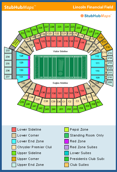 seating chart lincoln financial field