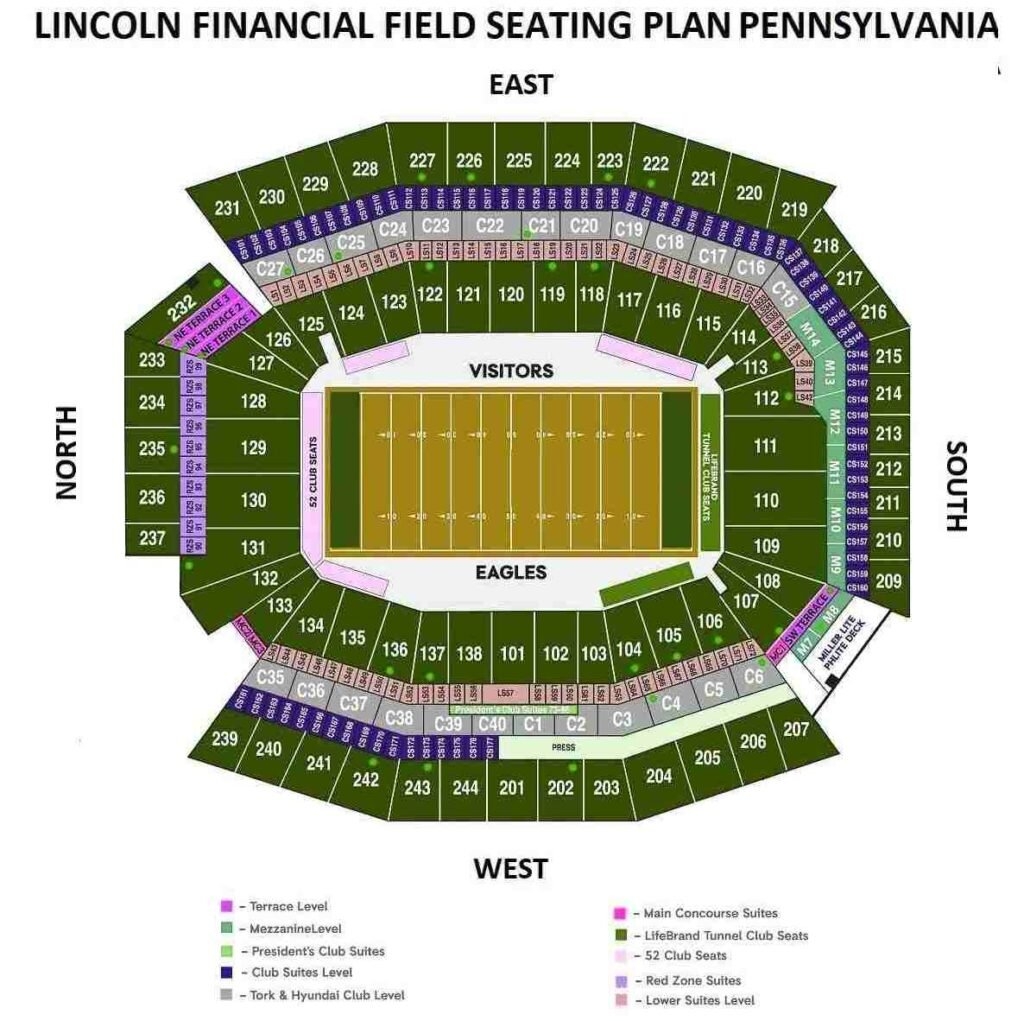 Lincoln Financial Field Seating Chart With Seat Numbers And Rows 