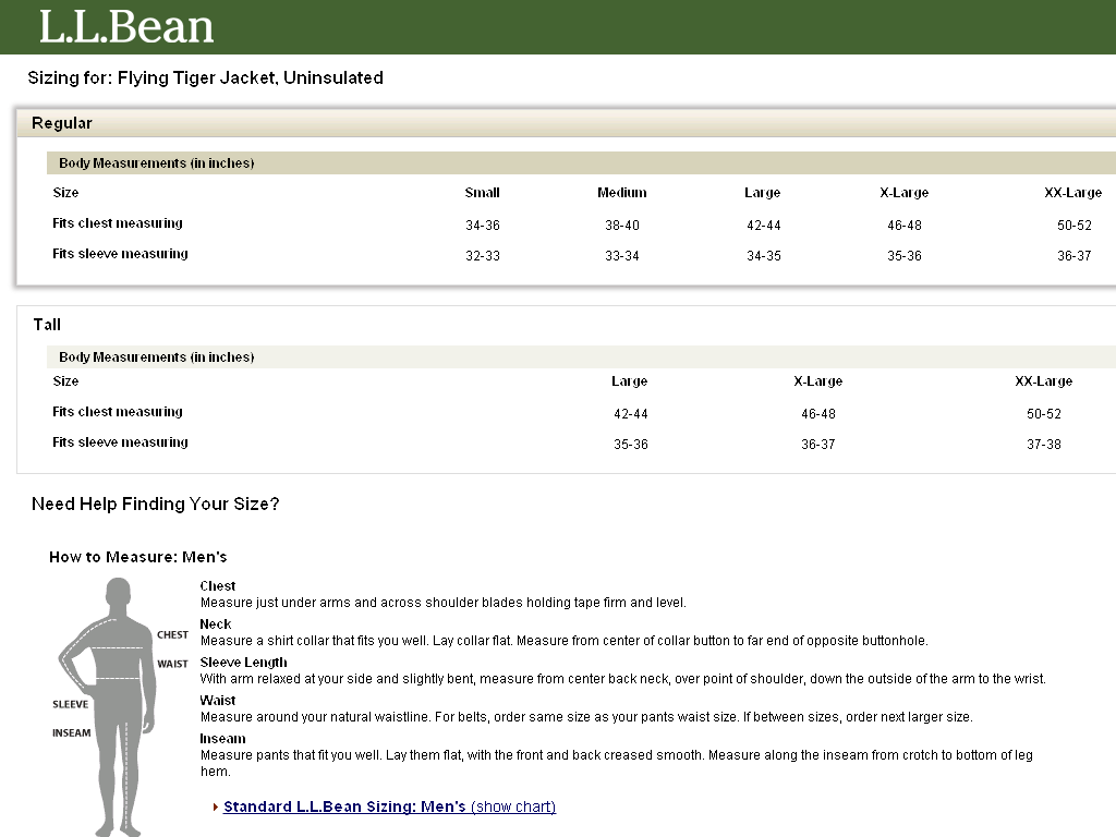 Llbean Com Size Chart A Visual Reference Of Charts Chart Master