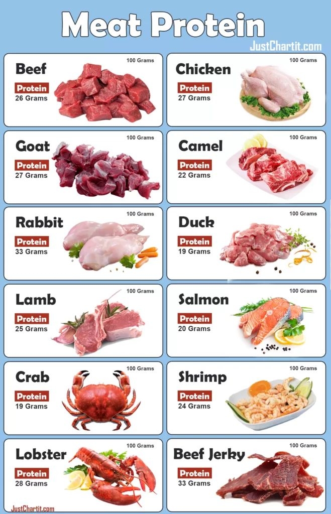 Meat Protein Chart Protein Percentage Per 100g Protein Meats 