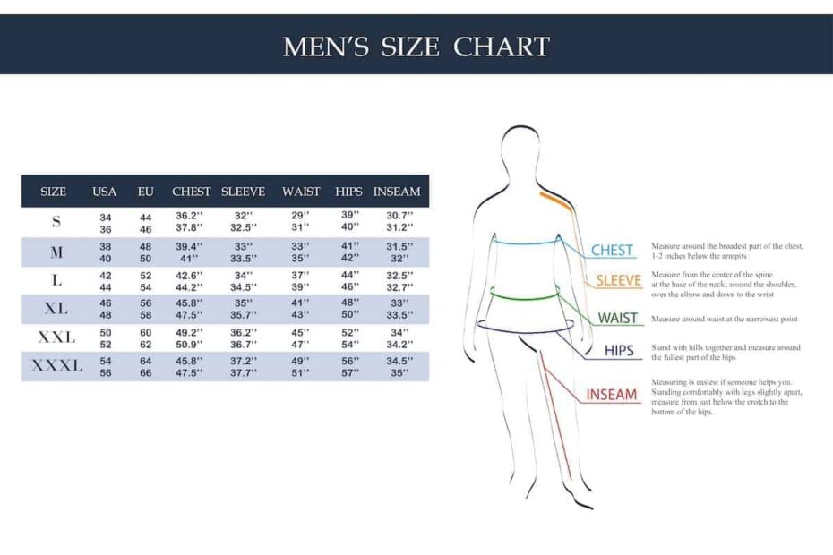 Men 39 s Clothing Size Conversion Chart Pants Shirts Jackets