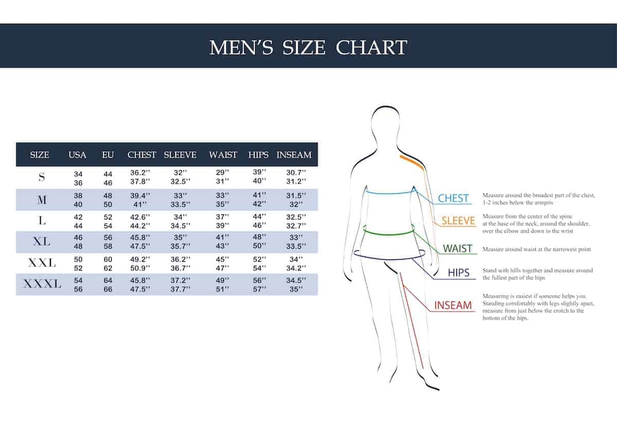 Men 39 s Clothing Size Conversion Chart Pants Shirts Jackets 