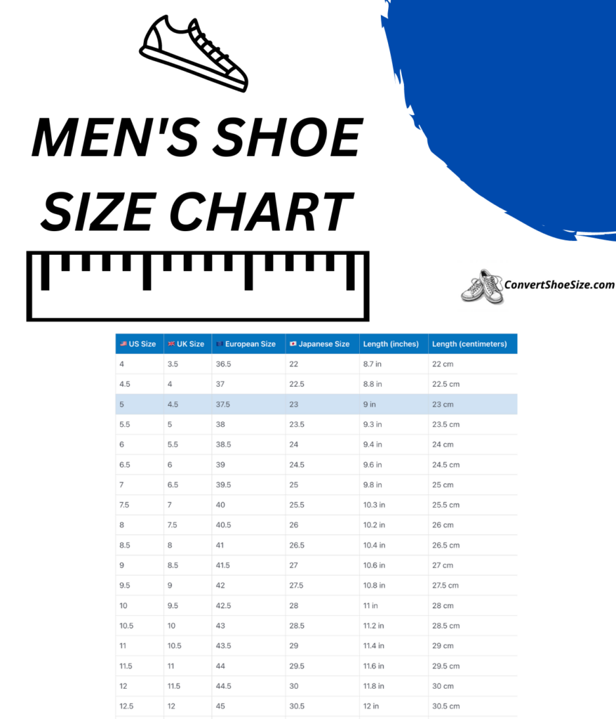Men 39 s Shoe Size Chart Convert Shoe Size