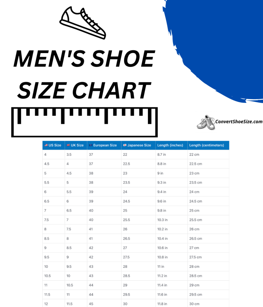 Men 39 s Shoe Size Chart Convert Shoe Size