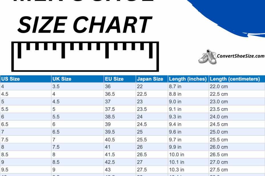 Men 39 s Shoe Size Chart Convert Shoe Size