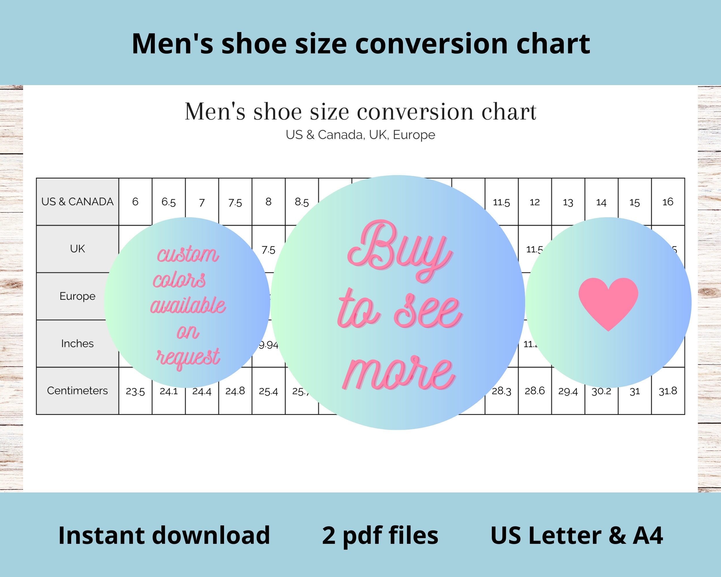 Men 39 s Shoe Size Conversion Chart Printable US Canada UK Europe Shoe 