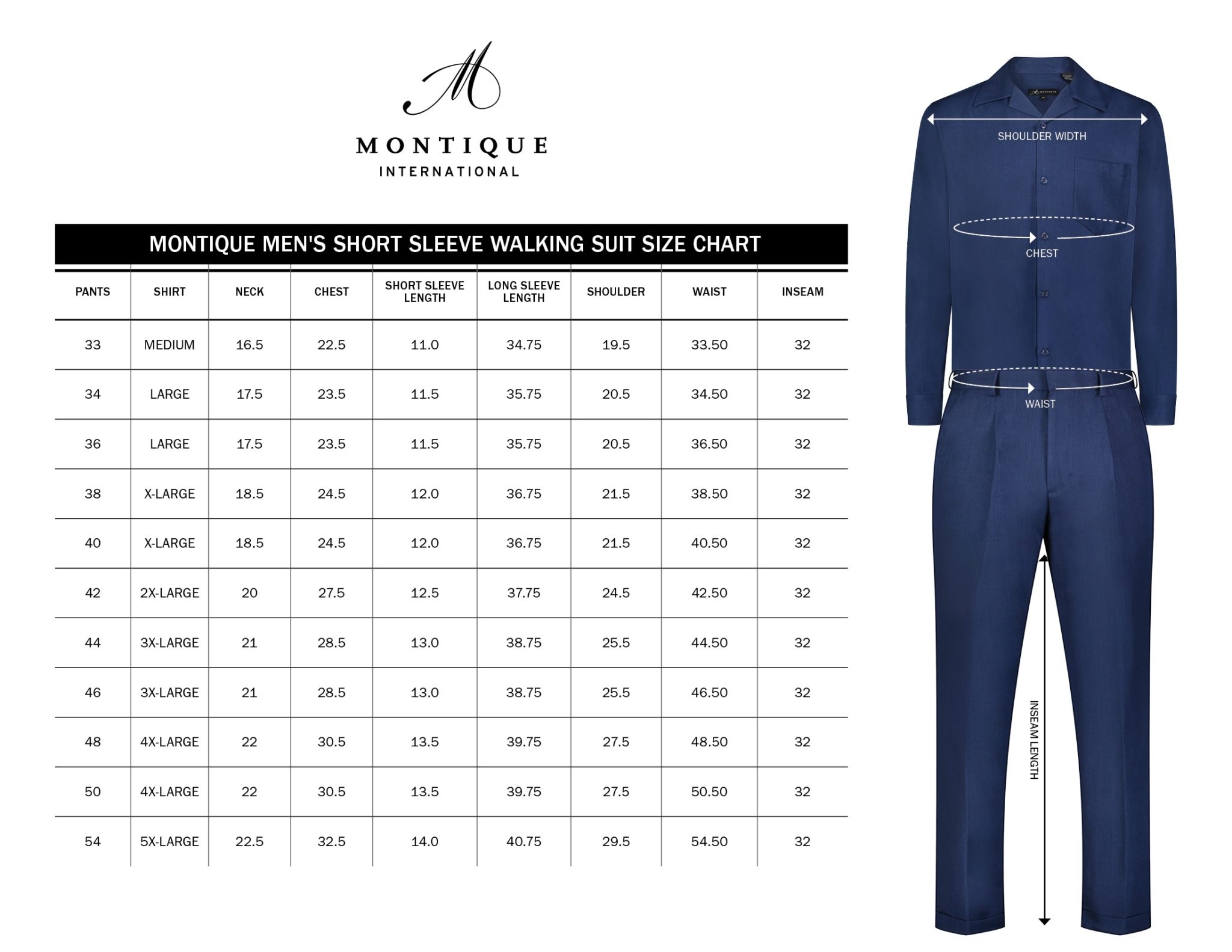 Men 39 s Size Charts Mens Leisure Suits Abby Fashions
