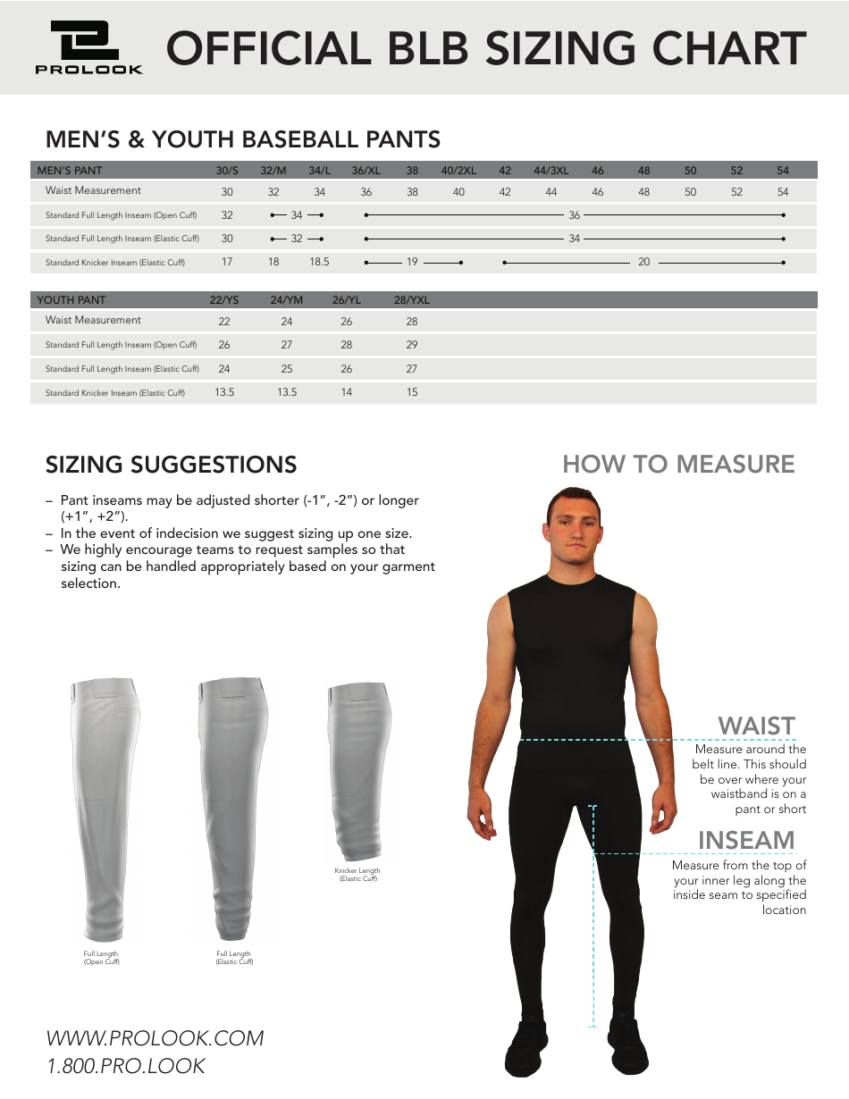 Men 39 s Youth Baseball Pants Size Chart Prolook Download Printable 