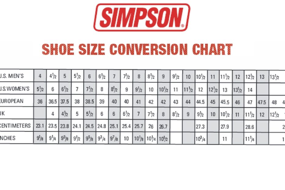 Mens Printable Shoe Size Chart