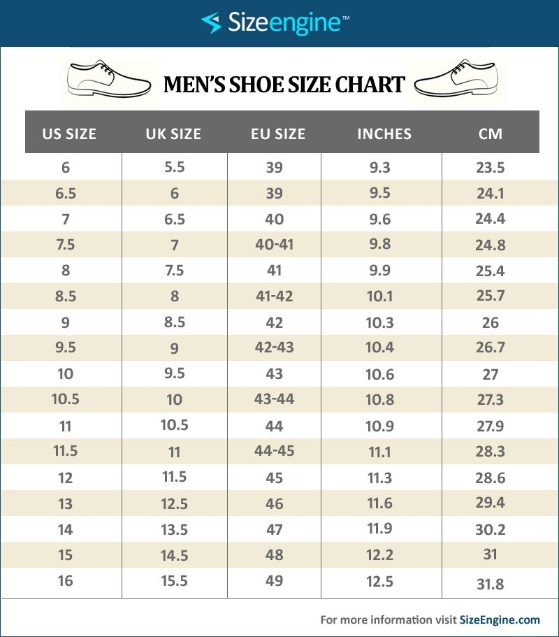 Mens Printable Shoe Size Chart Skip Navigation Now Through Nov 