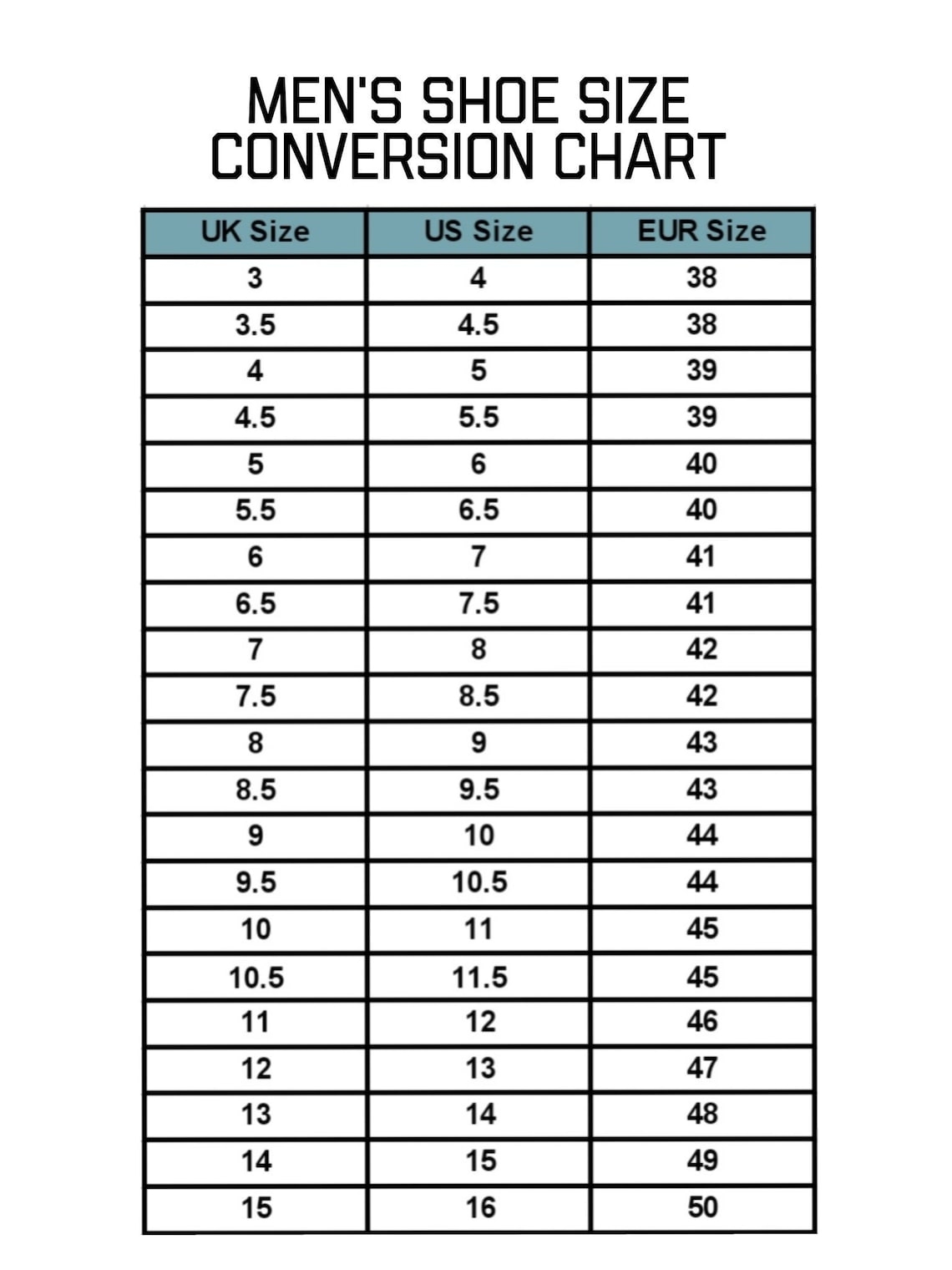 Mens Shoe Size Conversion Chart Template Instant Printable Digital Mens Shoe Size Conversion Chart Template Instant Printable Digital