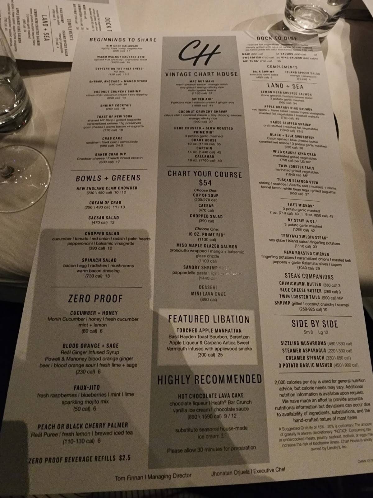 Menu At Chart House Prime Steakhouse Annapolis