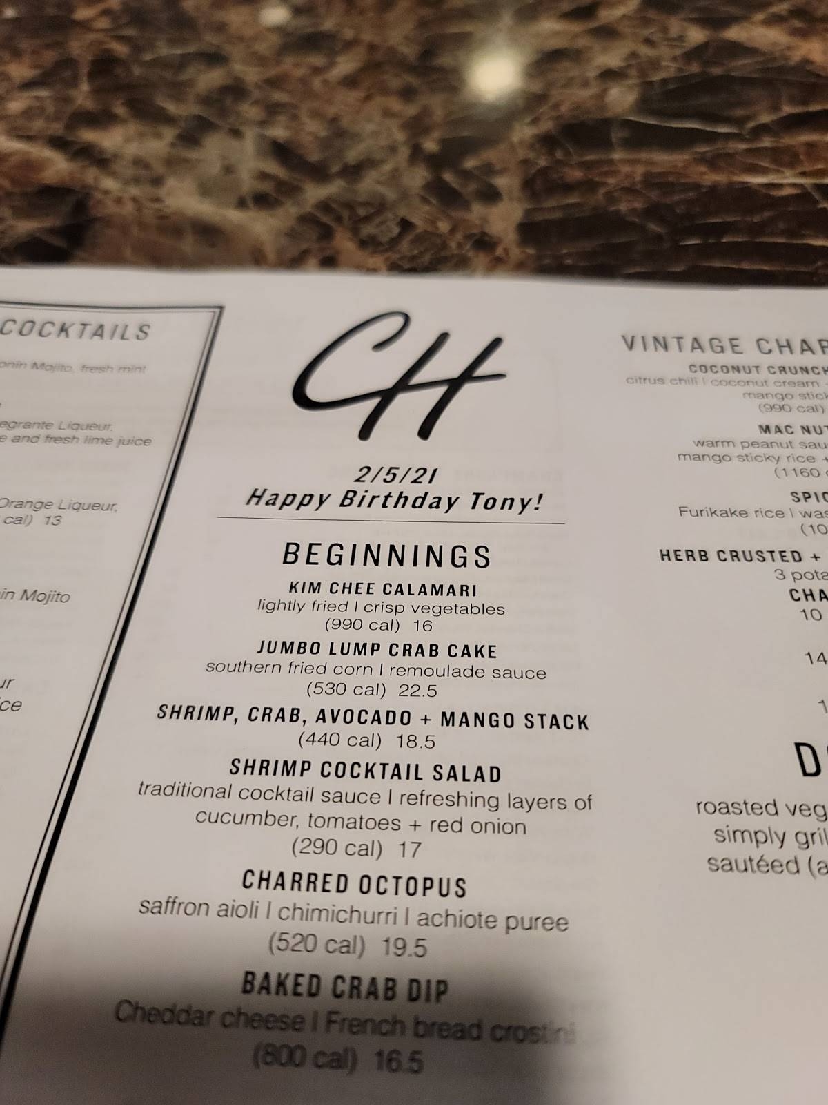 Menu At Chart House Prime Steakhouse Annapolis