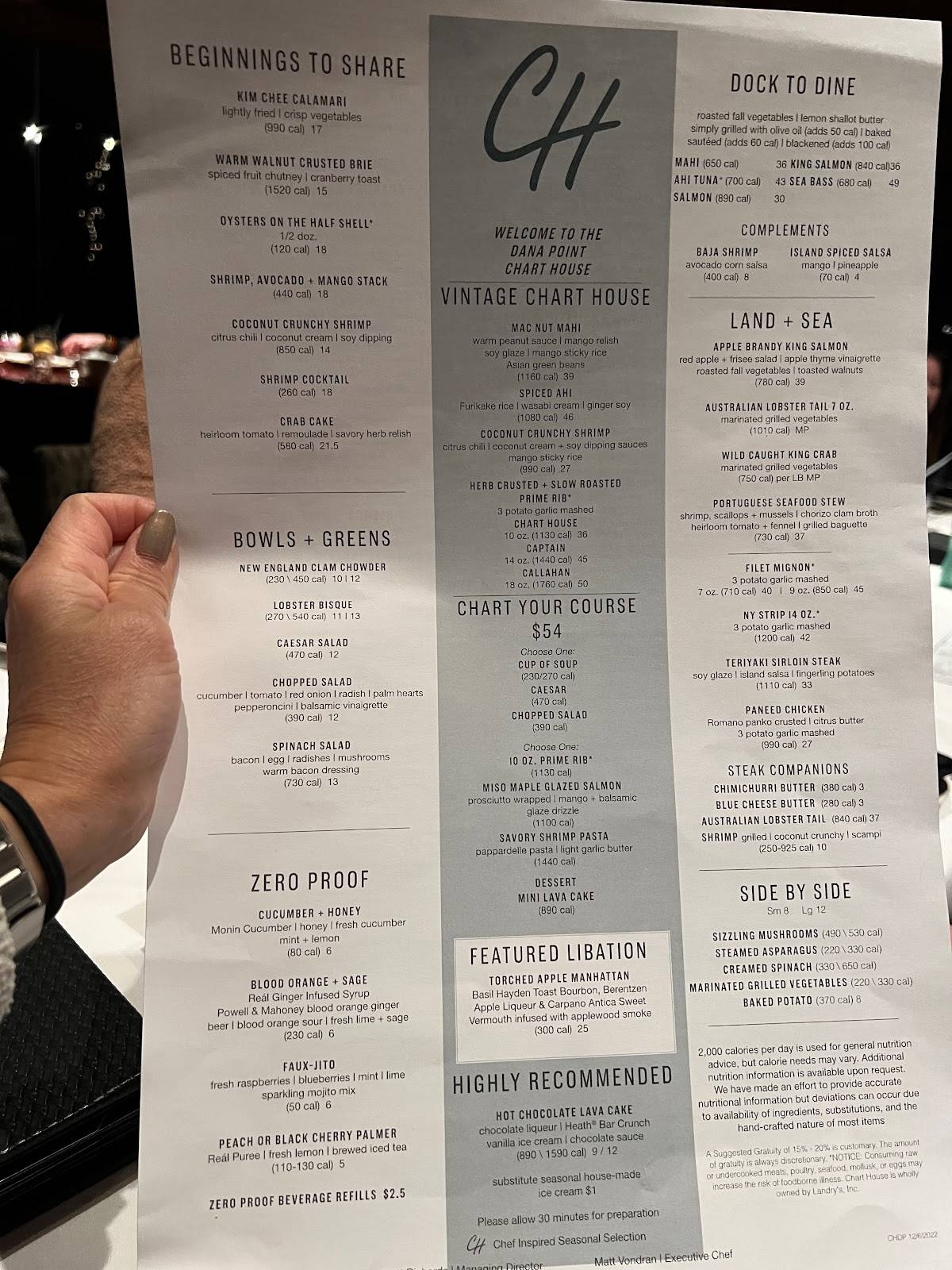 Menu At Chart House Steakhouse Dana Point