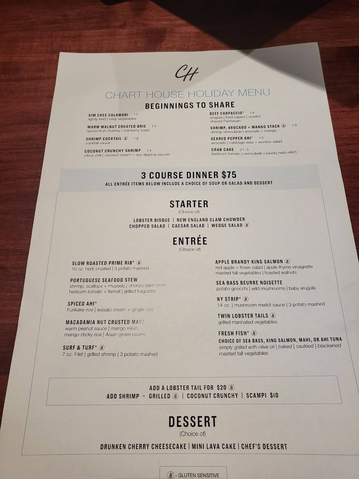 Menu At Chart House Steakhouse Dana Point