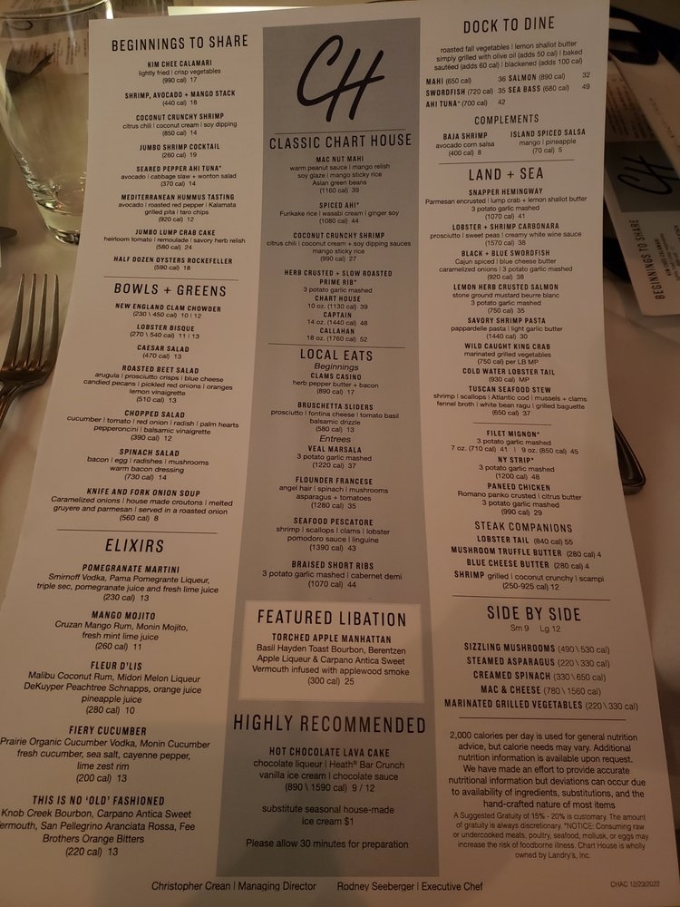Menu Chart House