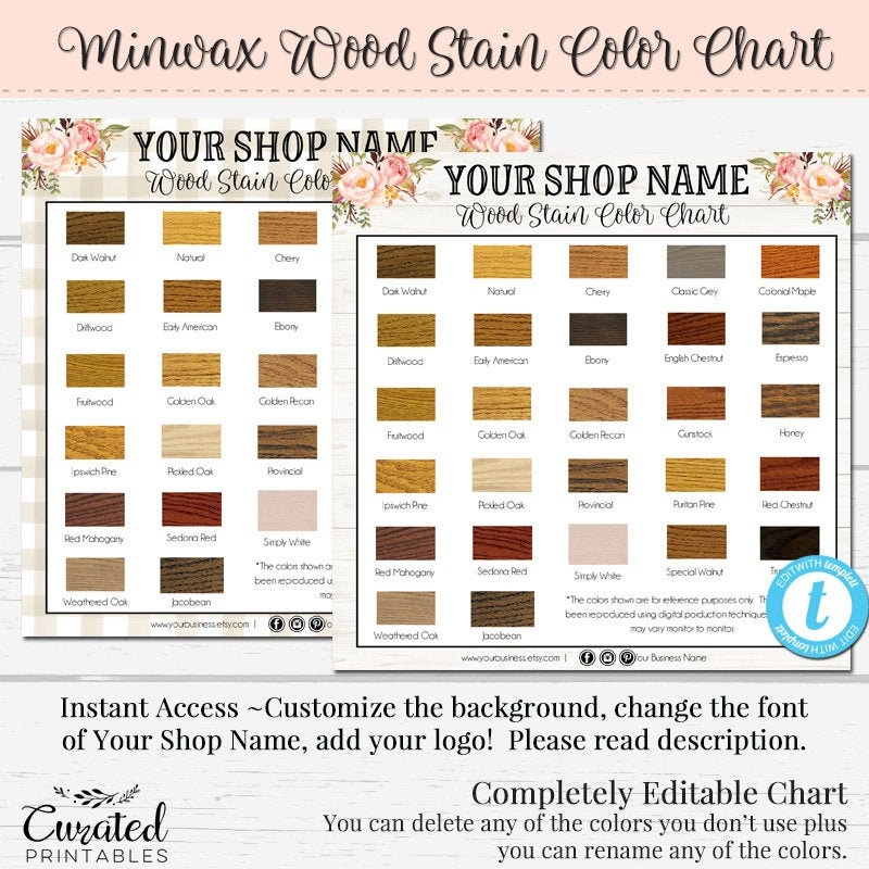 Minwax Stain Color Chart Custom Color Chart DIY Wood Stain Etsy