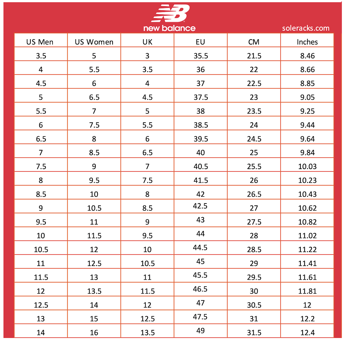 New Balance Size Chart A Complete Guide To Finding Your Perfect Fit 