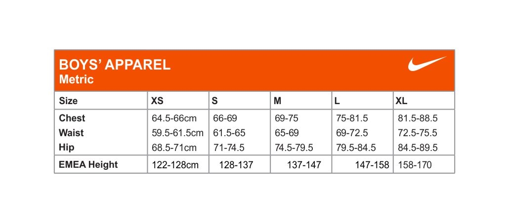 Nike Size Chart Kids RJM Sports