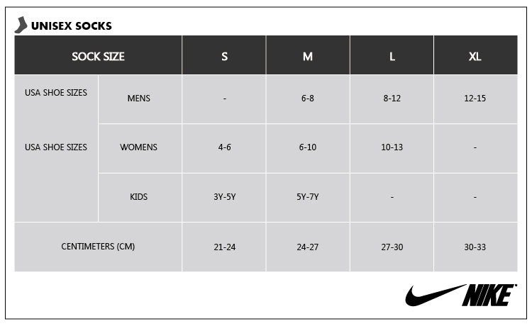 Nike Sock Size Chart For Youth Little Girls Sock Size Chart