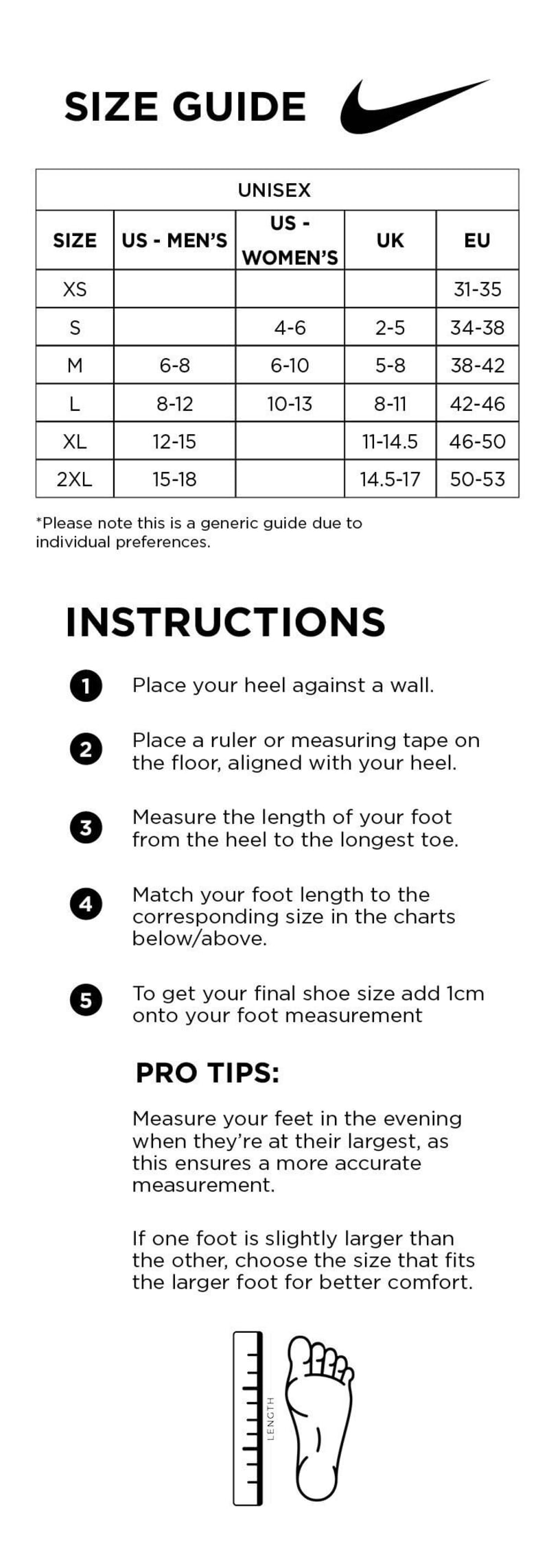 Nike Socks Size Guide Sportsmans Warehouse