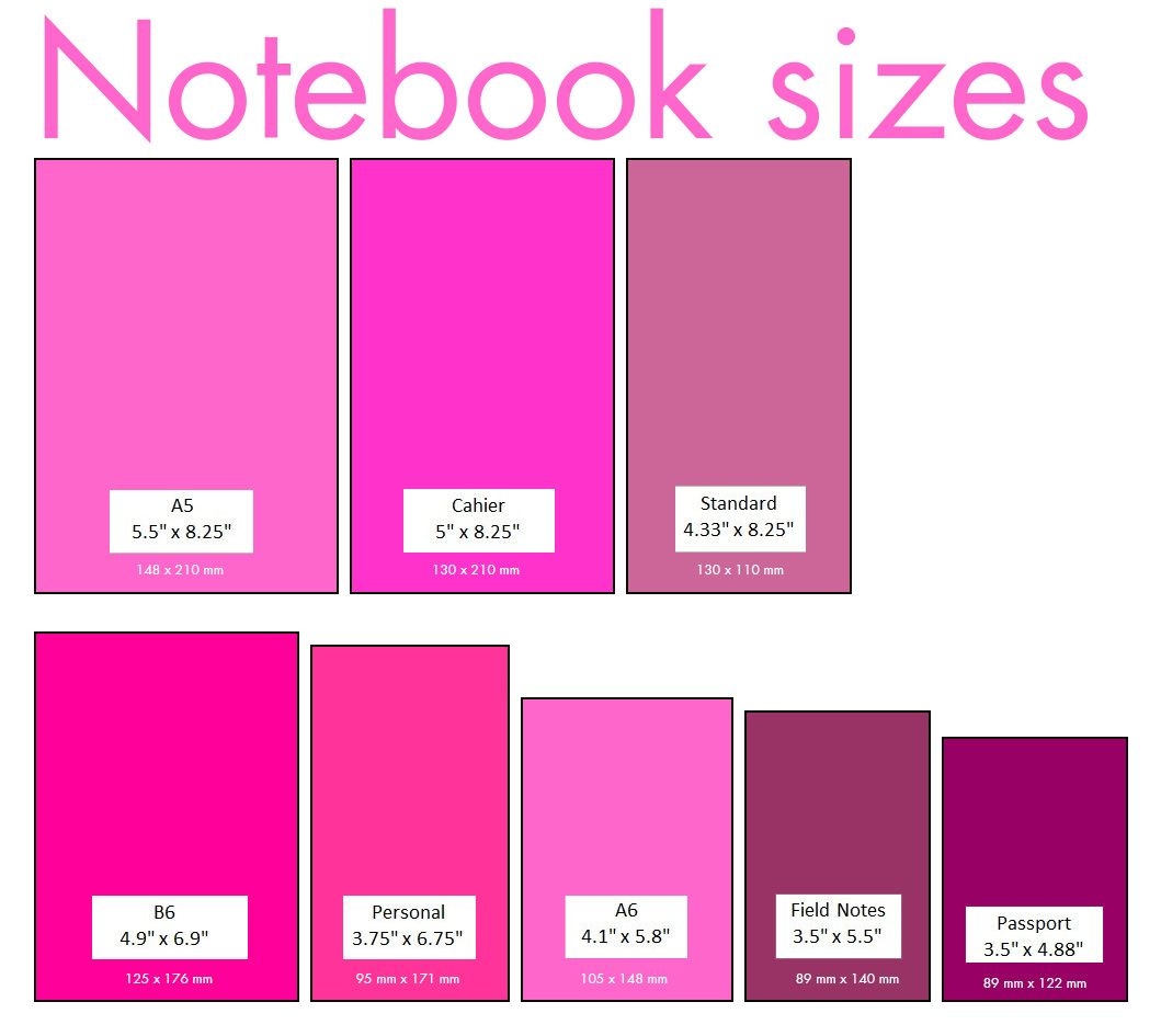 Notebook Size Chart With Both Inches And Centimeters cm On ihanna 39 s 