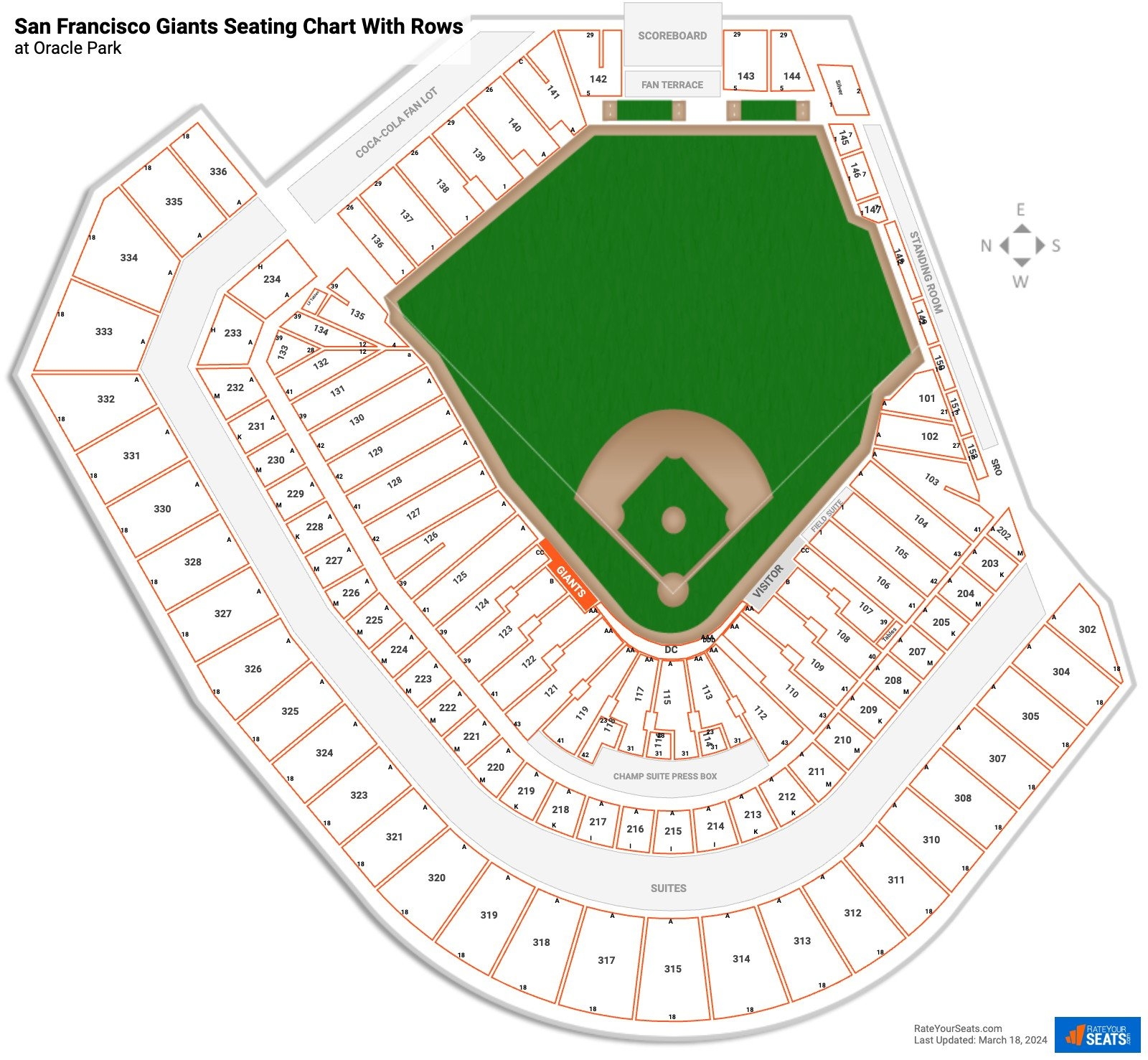 Oracle Park Seating Chart With Rows And Seat Numbers