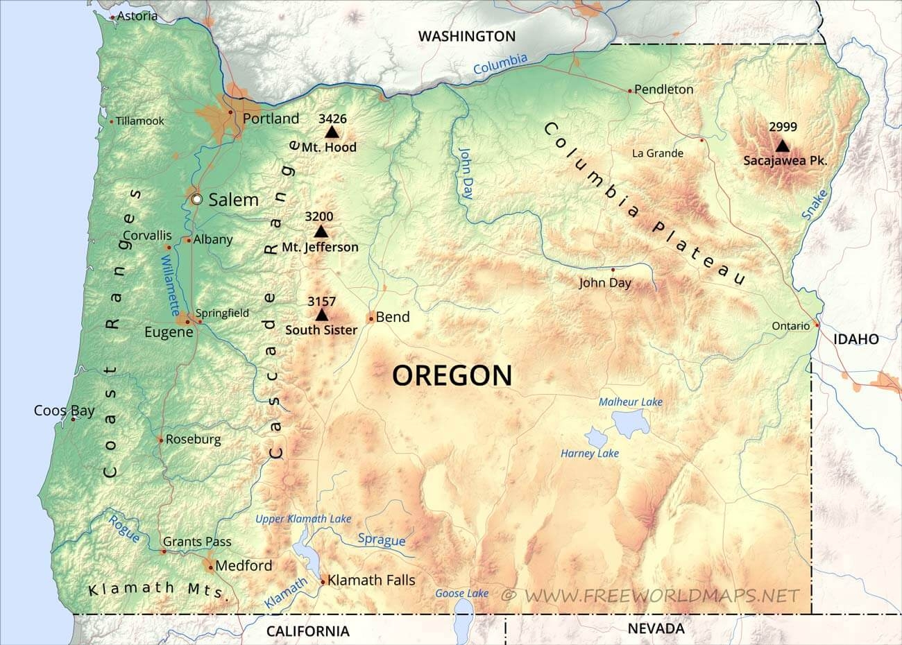 Oregon Maps With Mountain Ranges