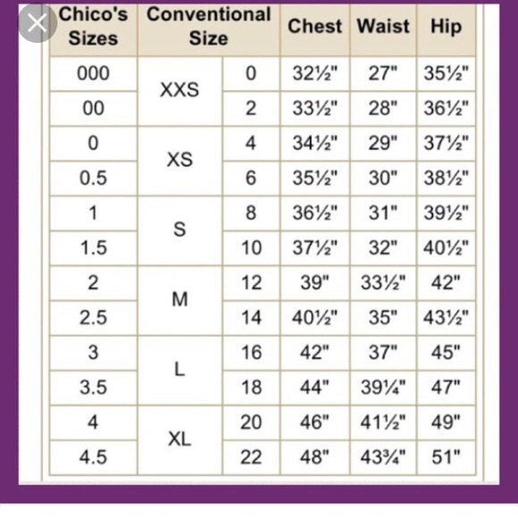 Other Chicos Size Chart Poshmark