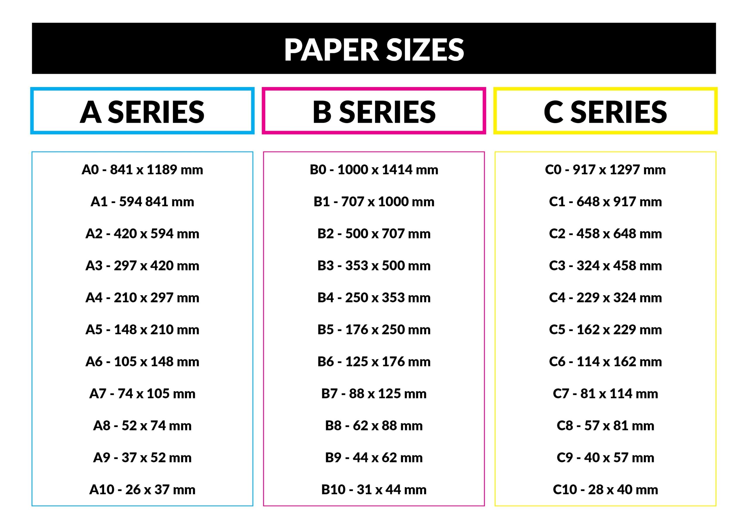 Paper Size Chart Printable