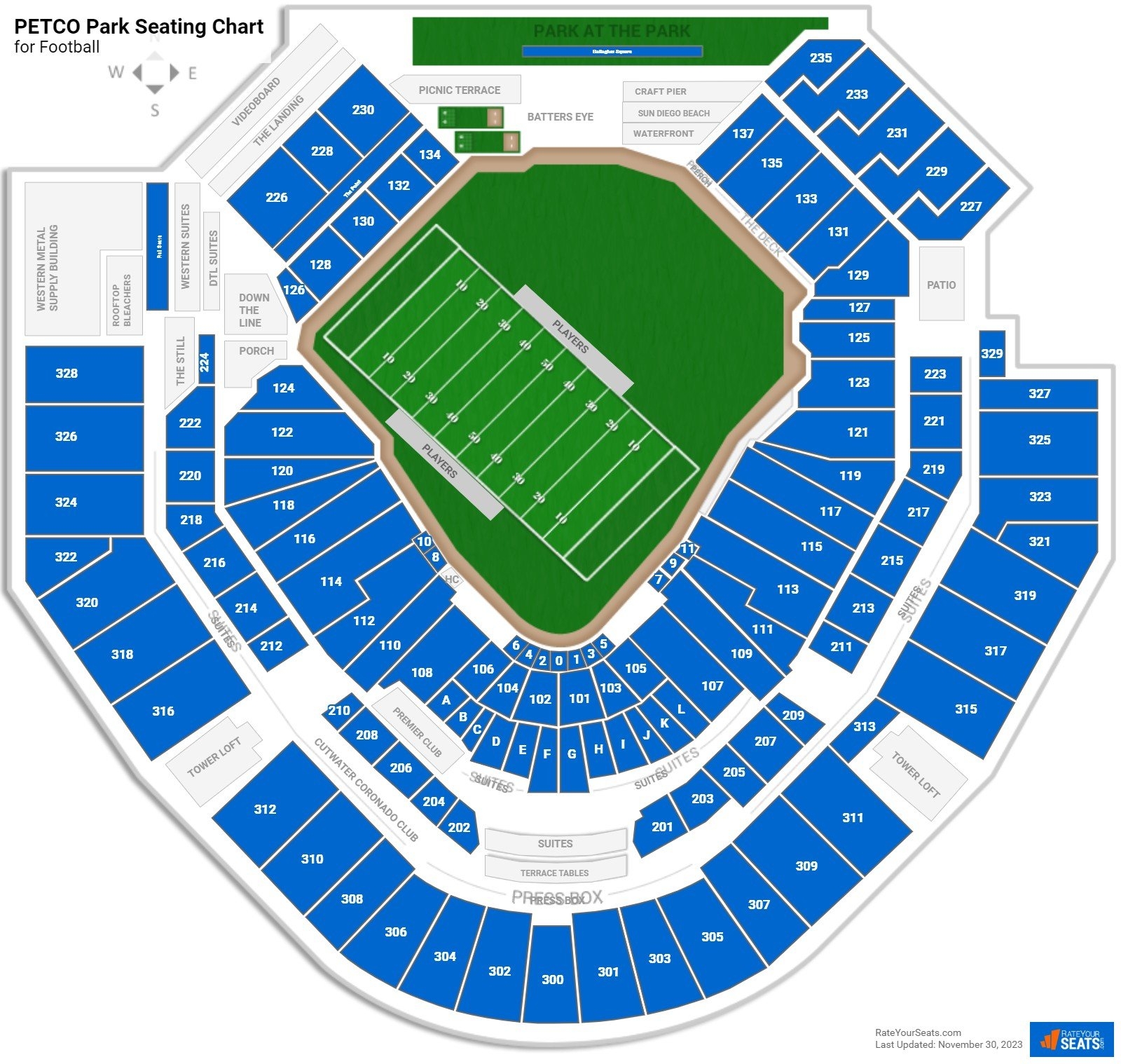 PETCO Park Football Seating Chart RateYourSeats