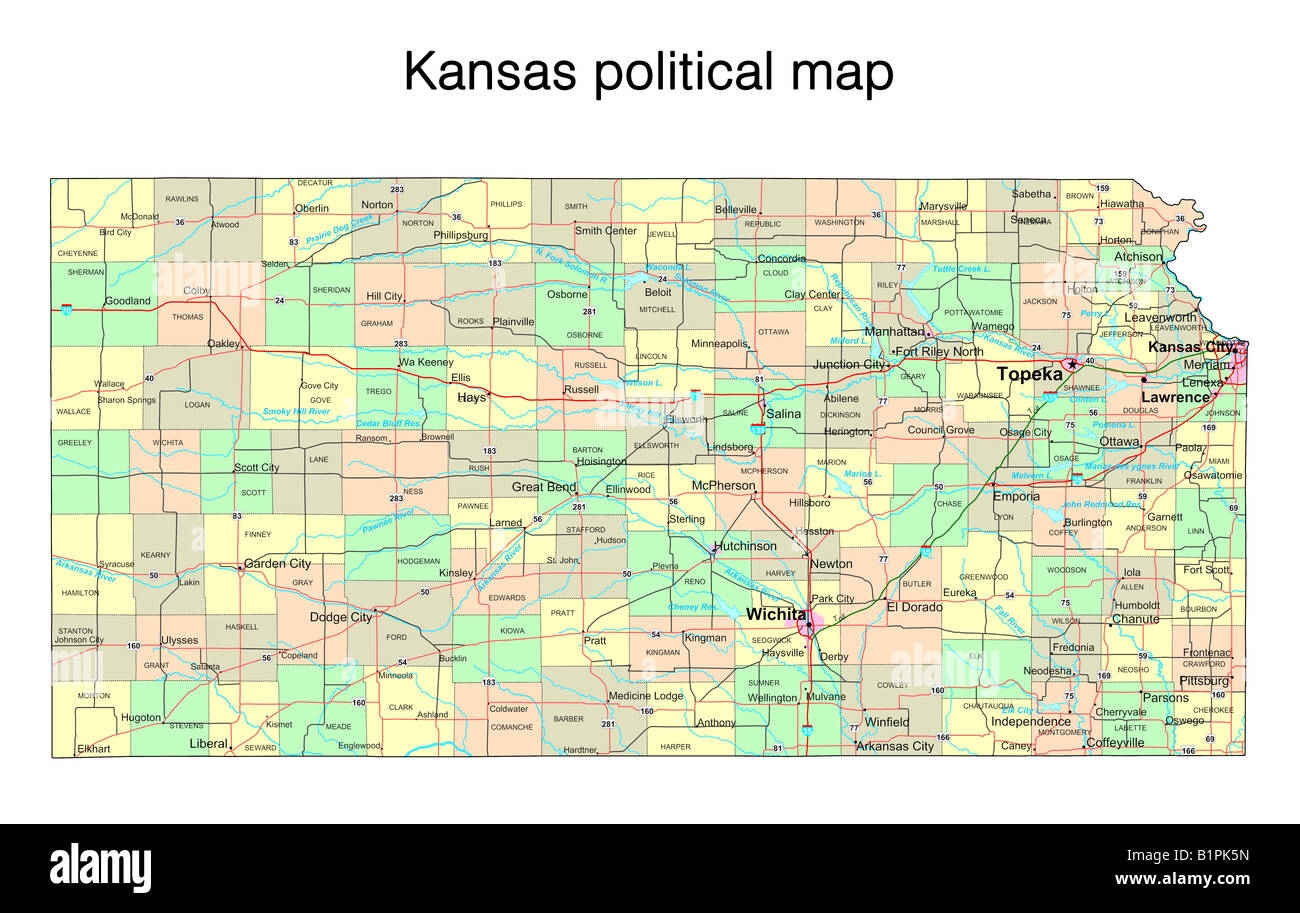 Physical Map Of Kansas With Topeka