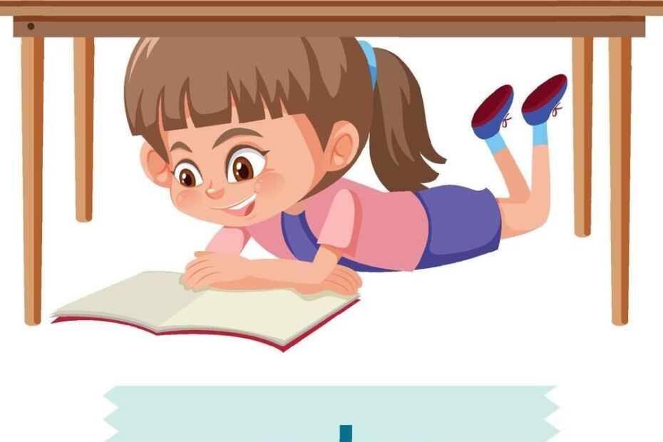 Preposition Of Place With Cartoon Girl And A Table Preposiciones De
