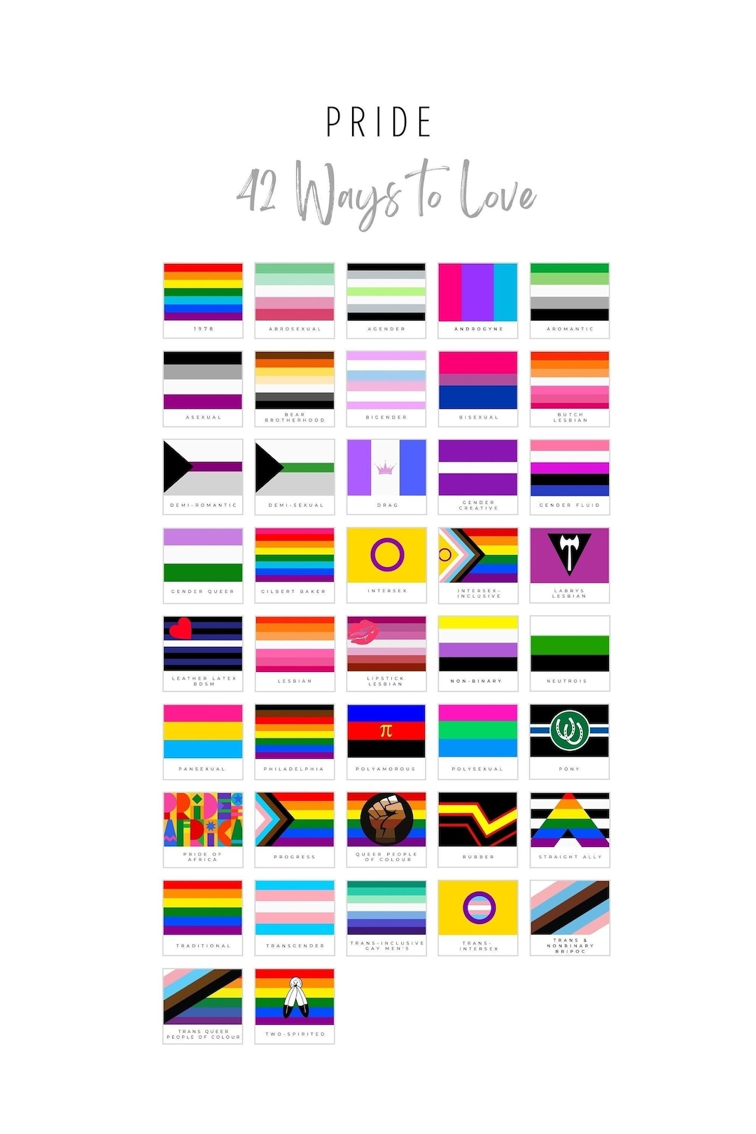 Pride Flags Poster with Meanings quot 42 Ways To Love quot Etsy
