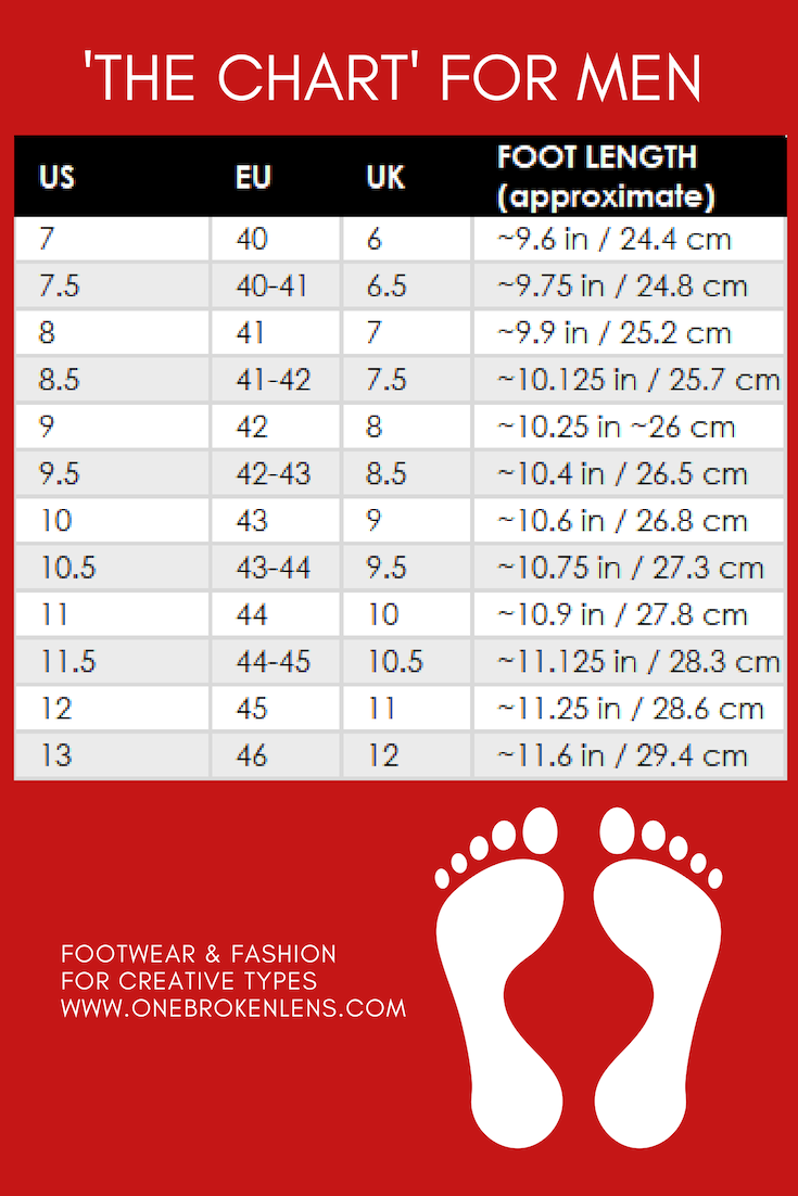 Printable Men 39 s Shoe Sizing Chart