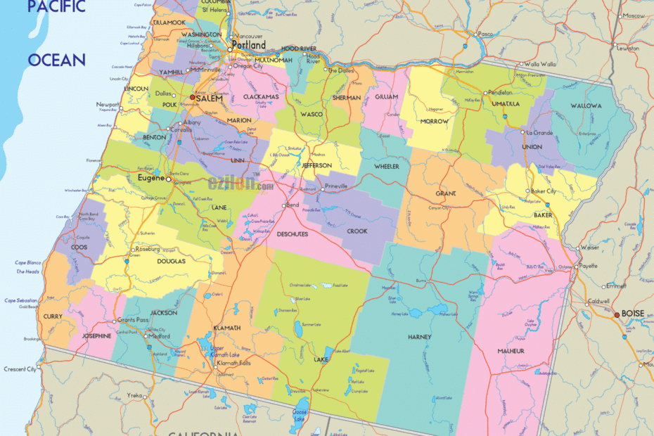 Printable Oregon Map With Cities USE EDU PL