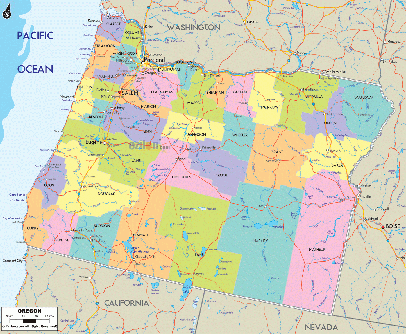 Printable Oregon Map With Cities USE EDU PL