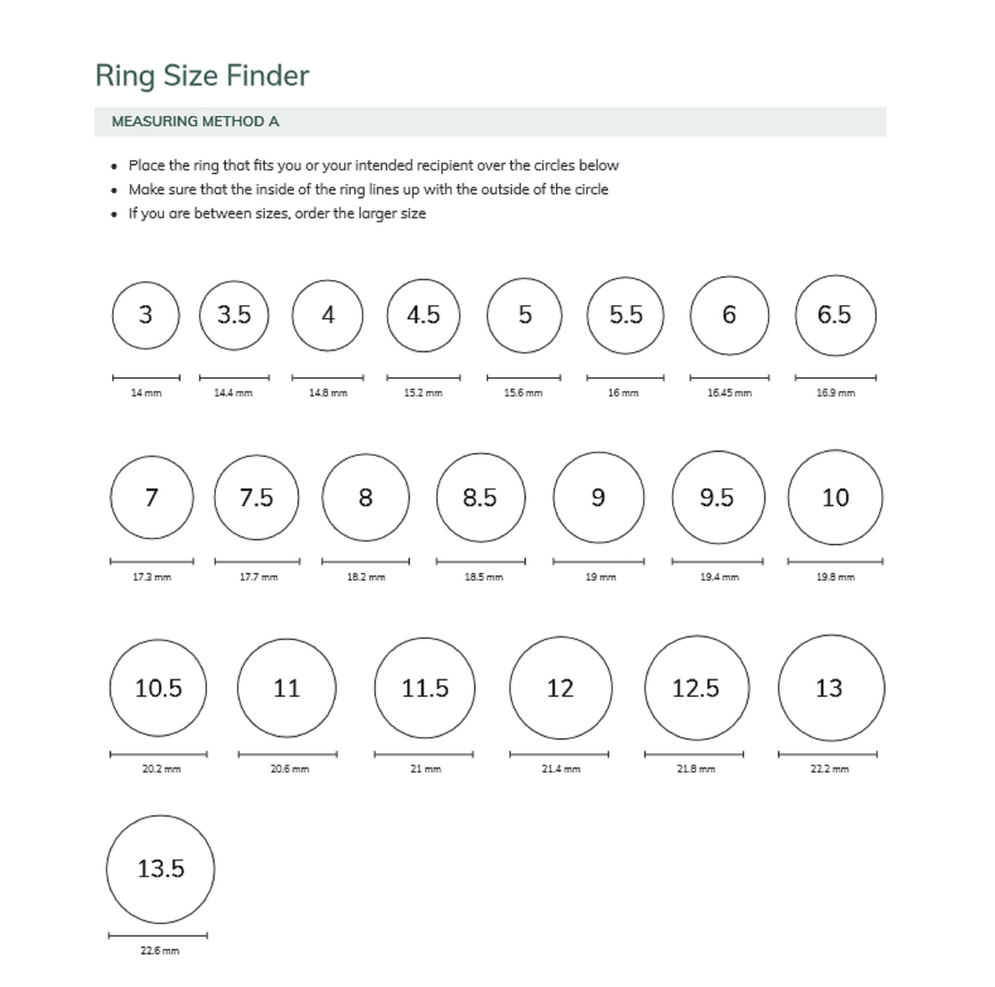 Printable Ring Size Chart
