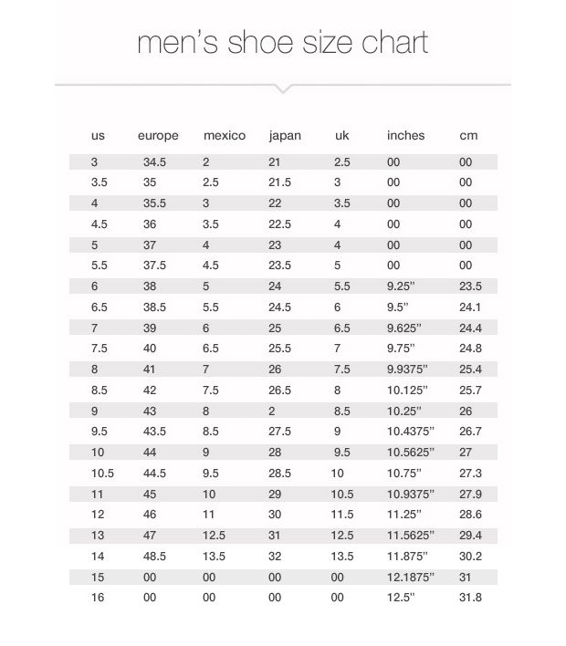 Printable Shoe Size Chart Men 39 s