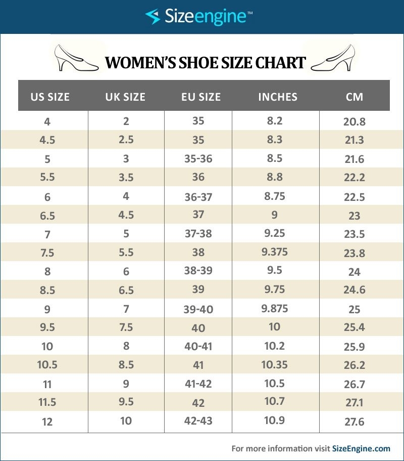 Printable Shoe Size Chart Womens Educational Printable Activities
