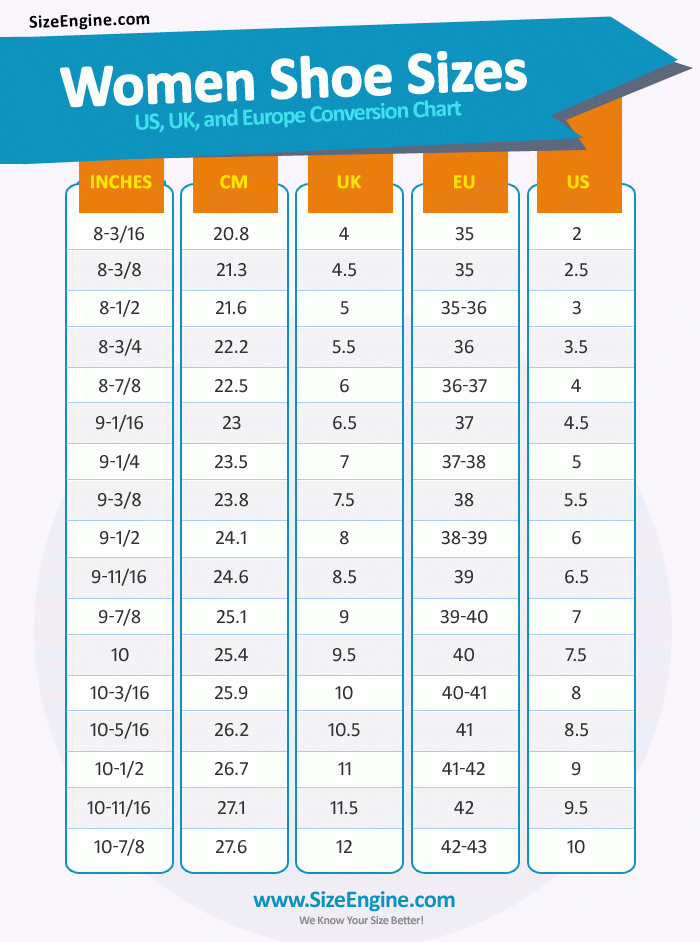 Printable Shoe Size Conversion Chart