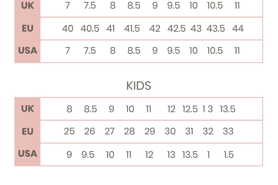 Printable Shoe Size Conversion Chart