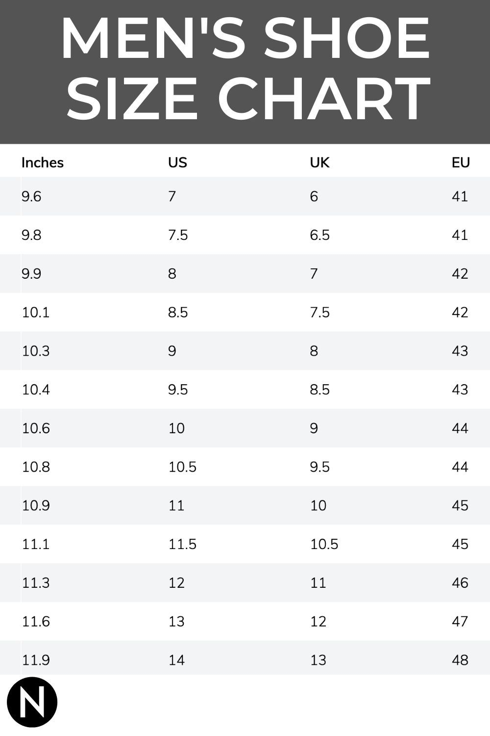 Printable Shoe Size Conversion Chart