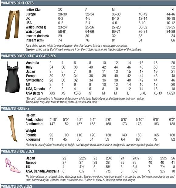 Printable Size Charts For Womens Clothing Free Printable Charts