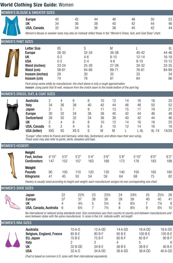 Printable Size Charts For Womens Clothing Free Printable Charts
