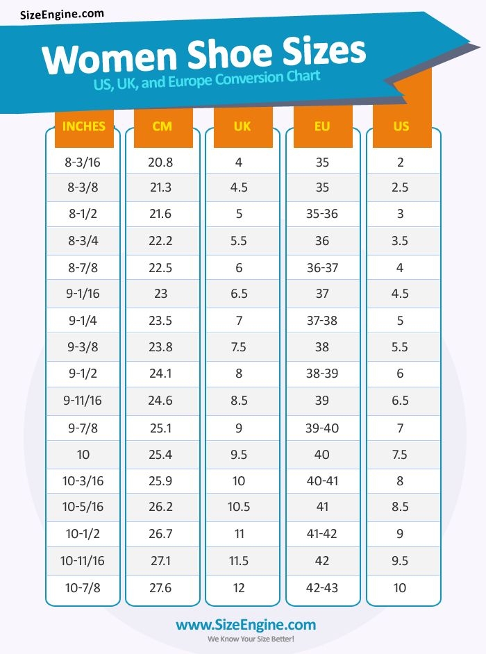 Printable Women 39 s Shoe Size Chart