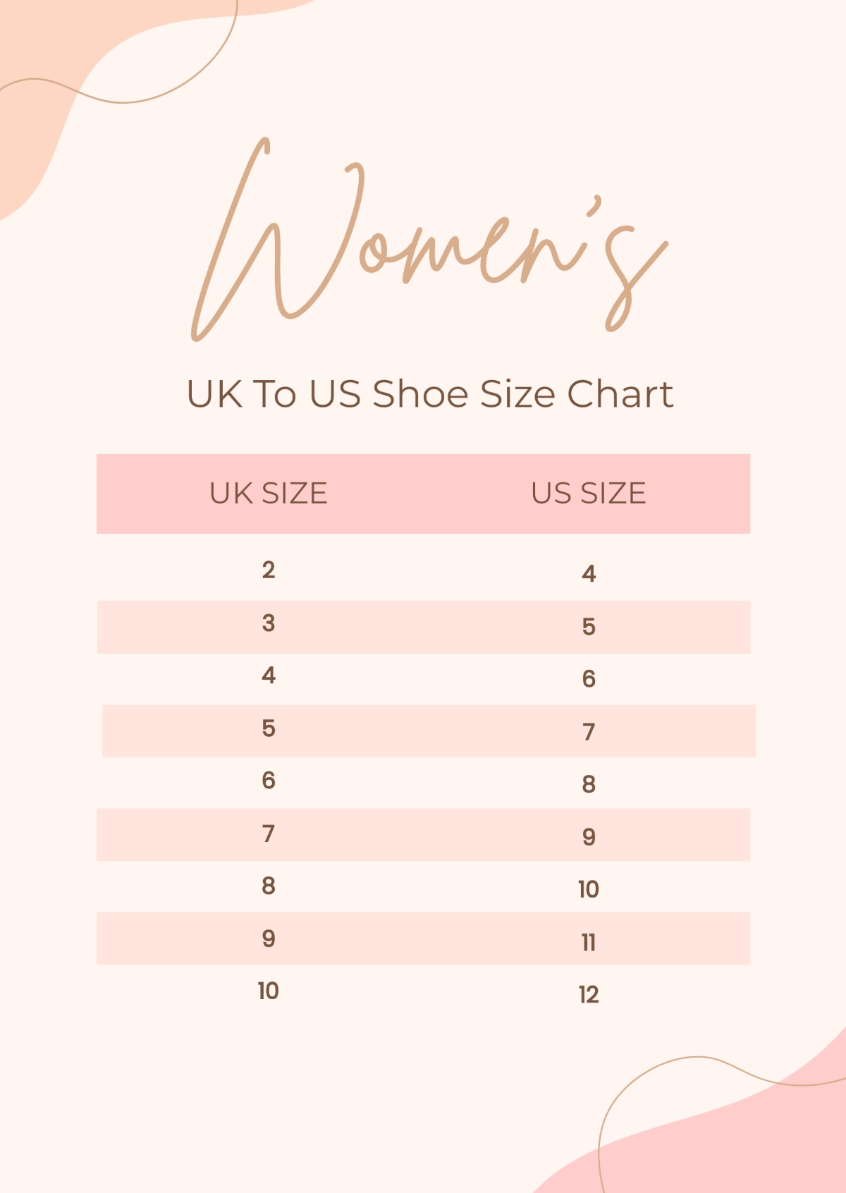 Printable Women 39 s Shoe Size Chart Fanny Printable