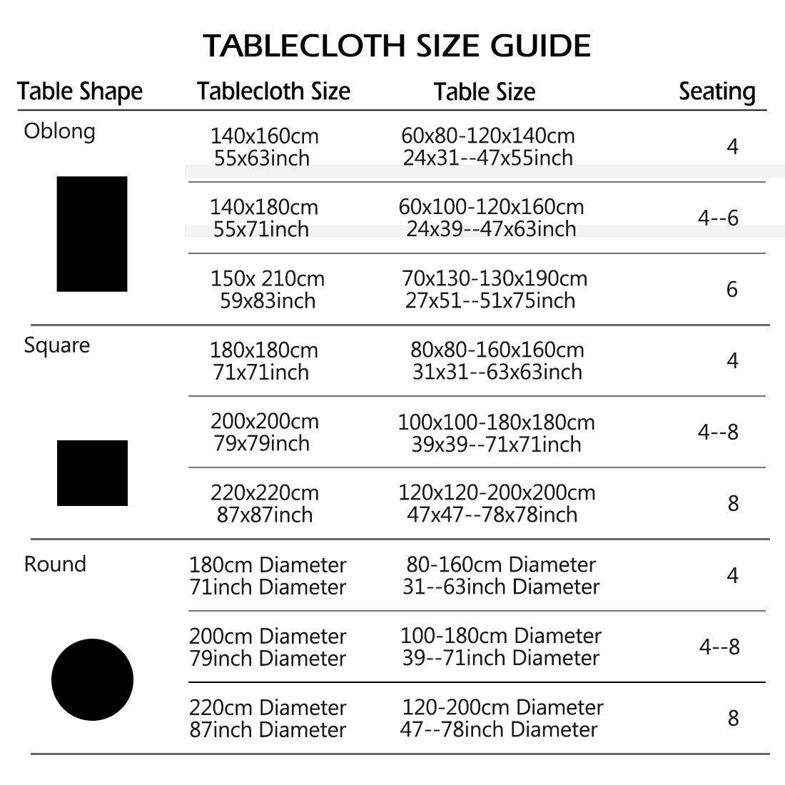 Rectangular Tablecloth Size Chart Educational Chart Resources